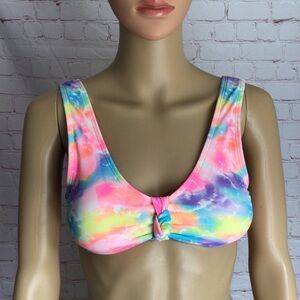 California Waves Tie Dye Front Knot Bralette Bikini Top - NWT